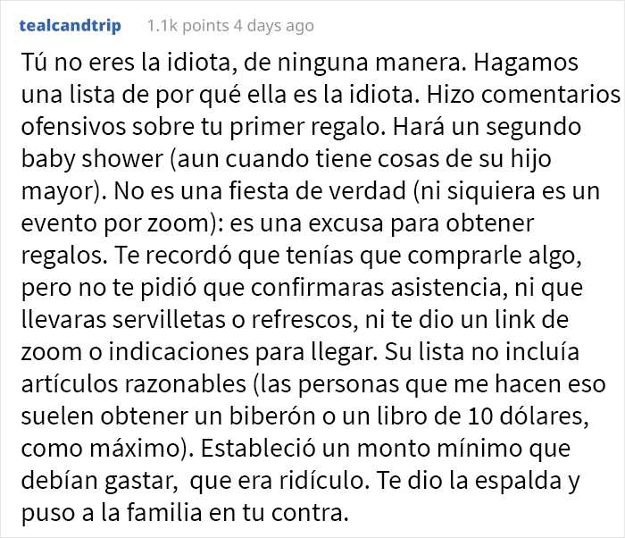 Esta mujer exigió regalos costosos a los invitados de su baby shower, esta estudiante se niega y provoca un drama familiar