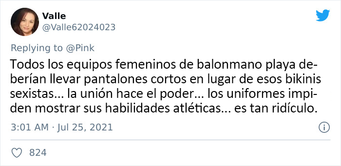 Pink se ofrece a pagar una multa "sexista" a un equipo de balonmano playa femenino que llevó pantalones cortos a un partido en lugar de bikini