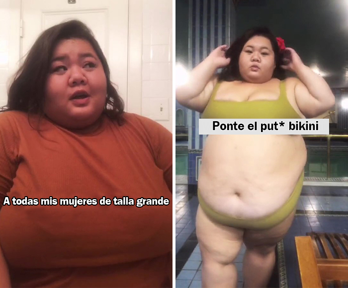 5 Fotos de mujeres de talla grande comparando lo que otros quieren que lleven en la playa con lo que ellas quieren llevar