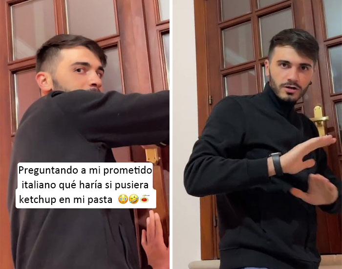 Preguntando a mi prometido italiano qué haría si pusiera ketchup en mi pasta
