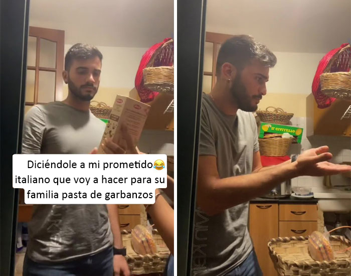 Diciéndole a mi prometido italiano que voy a hacer para su familia pasta de garbanzos