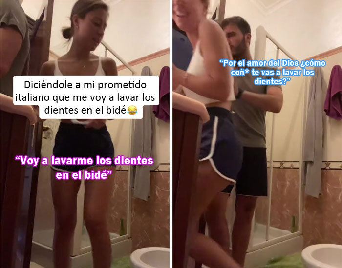 Diciéndole a mi prometido italiano que me voy a lavar los dientes en el bidé