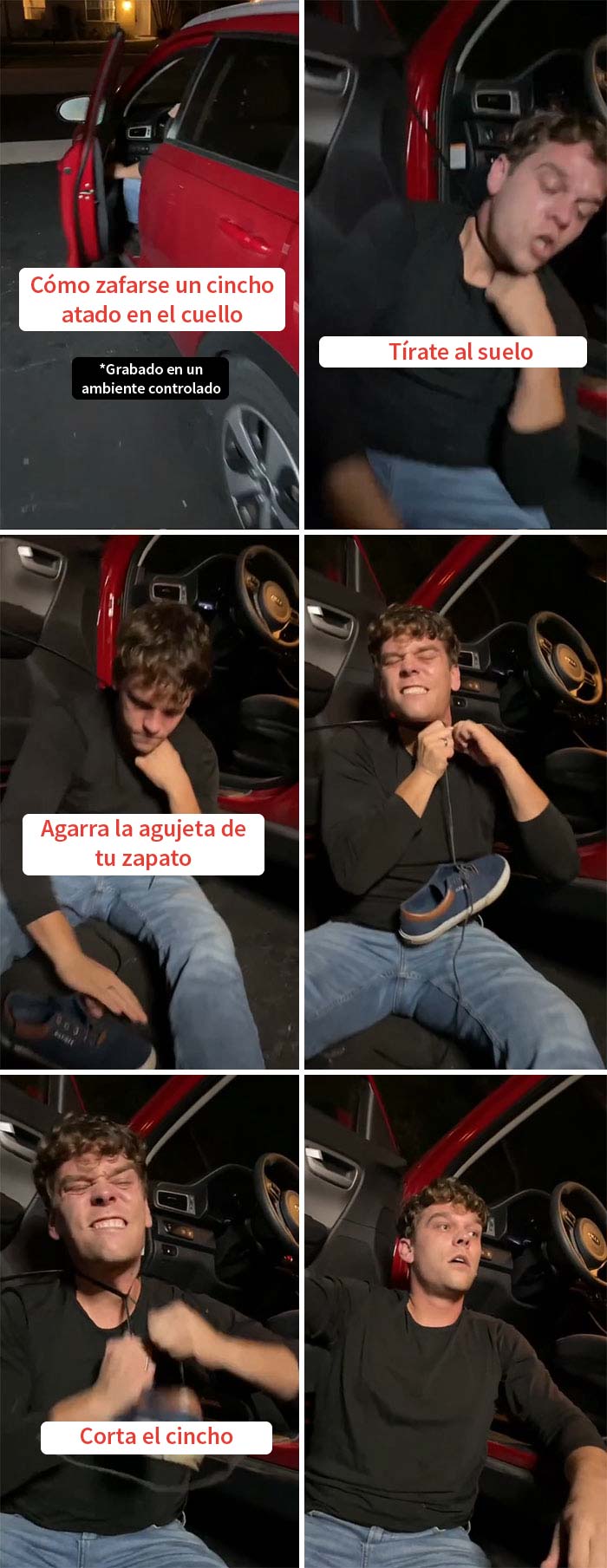 Zafarse de un cincho atado en el cuello