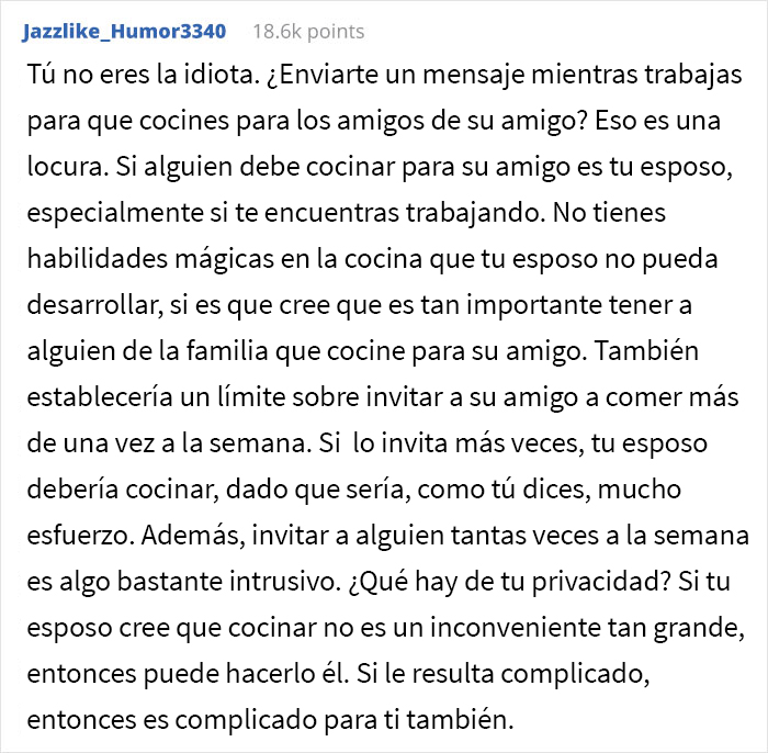 Esta mujer preguntó si se había equivocado al decirle a su esposo que no volvería a cocinar para su amigo de luto