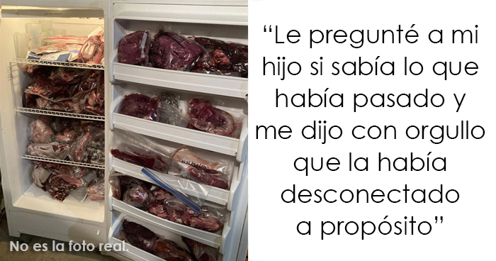 Este padre hace que su hijo vegetariano tenga que lidiar con un congelador lleno de carne podrida que el hijo desconectó a propósito para echarla perder