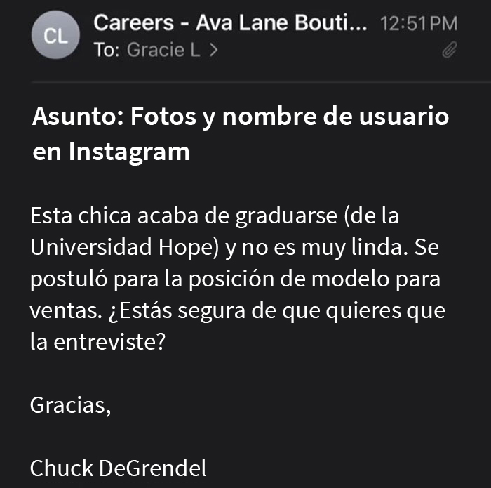 Esta mujer recibió un email accidental de su posible empleador en el que decía que "no era muy linda"