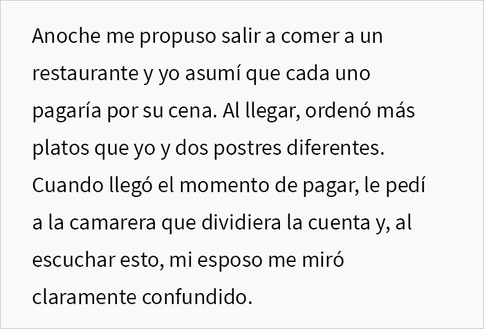 Esta mujer acordó separar finanzas con su esposo y acabó abandonándolo en el restaurante cuando él no tuvo para pagar su parte