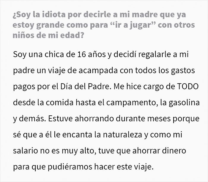 Esta madre quiso que la incluyeran en una acampada de padre e hija y lo arruinó por querer ser el centro de atención