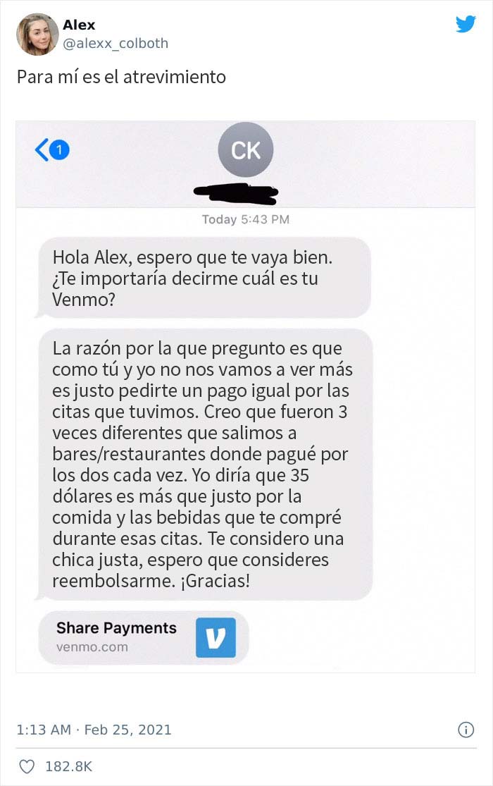 Este chico exigió a una chica que le devolviera 35$ después de que sus citas no llegaran a nada