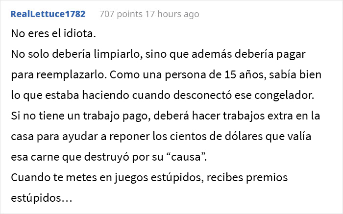 Este padre hace que su hijo vegetariano tenga que lidiar con un congelador lleno de carne podrida que el hijo desconectó a propósito para echarla perder