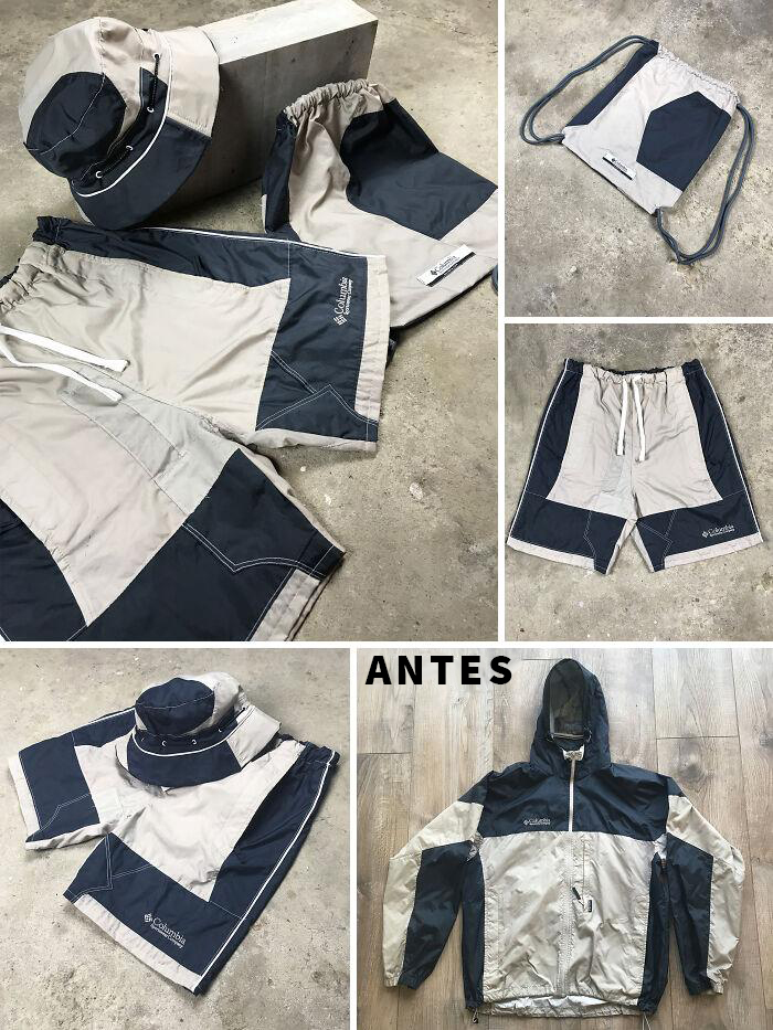 A partir de una chaqueta vieja, hice unos pantalones cortos, un sombrero de pescador y un bolso