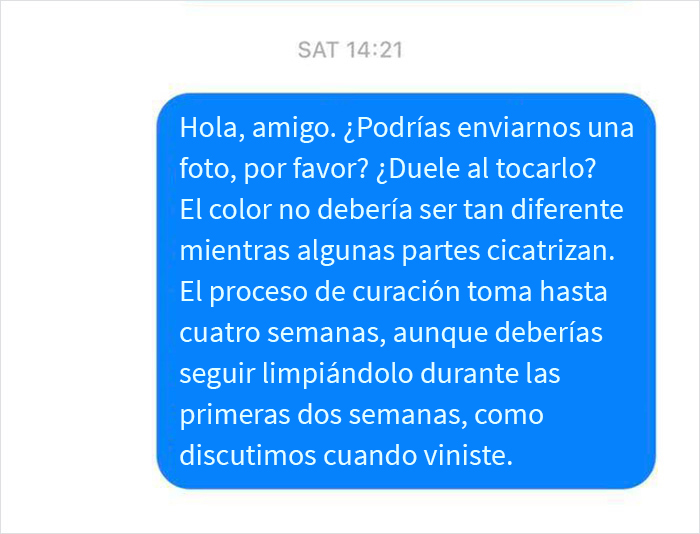 Este salón de tatuajes compartió una conversación con un cliente que no siguió las instrucciones por hacer lo que su padre decía