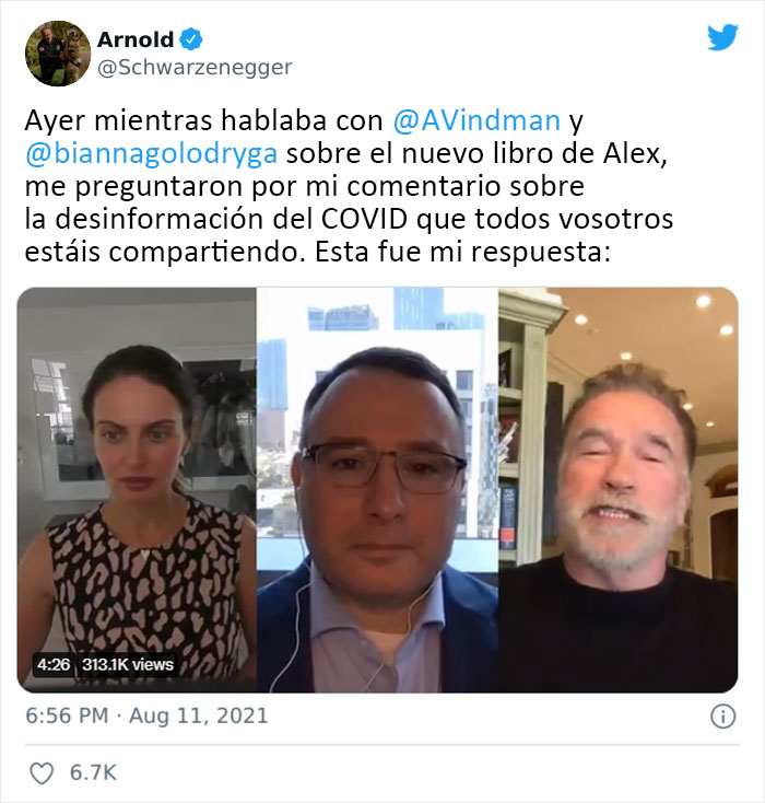Arnold Schwarzenegger acalla a los antimascarillas con esta analogía y explica qué es la "verdadera libertad"