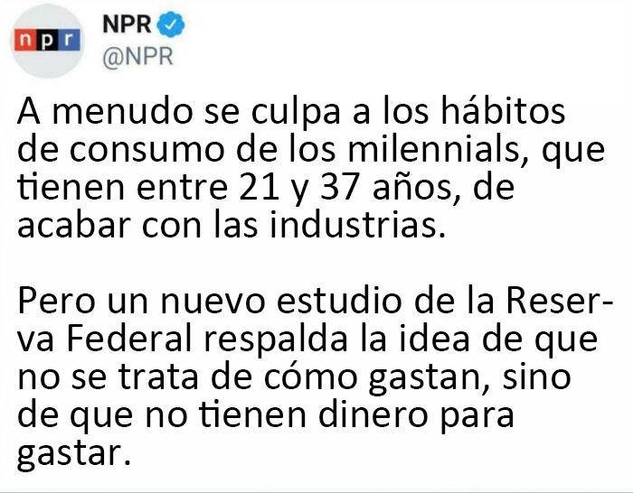 ¡Últimas noticias! Los milennials siguen siendo pobres