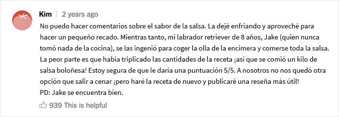 Jake, el perro, le dio una puntuación 5/5