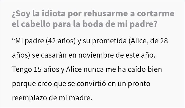 Esta mujer quiere que su hijastra se corte el cabello para su boda y se enfurece cuando la adolescente se niega a hacerlo
