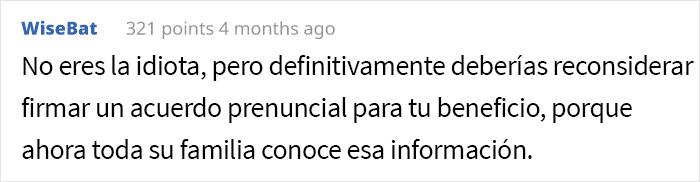 La suegra de esta mujer la presionó para que firmara un acuerdo prenupcial y ella acabó “avergonzando” a su futuro marido al anunciar que tiene mucho más dinero que él