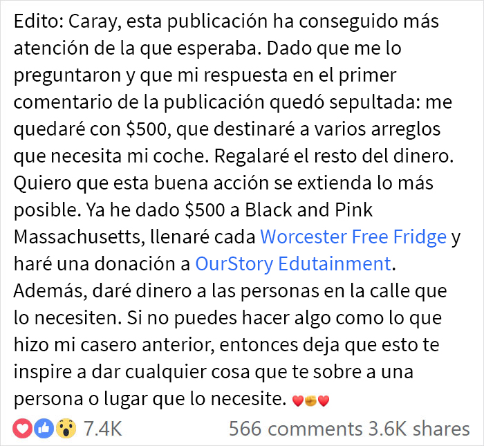 Este hombre compartió una increíble historia sobre su casero tras recibir un cheque de $2.500 por “su parte” de la venta de la casa