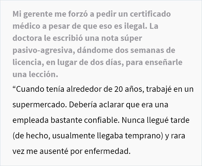 Esta doctora escribió “una nota muy pasivo-agresiva” para darle a una empleada 2 semanas de baja laboral en lugar de 2 días, luego de que su gerente amenazara con despedirla