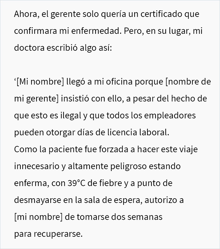 Esta doctora escribió “una nota muy pasivo-agresiva” para darle a una empleada 2 semanas de baja laboral en lugar de 2 días, luego de que su gerente amenazara con despedirla
