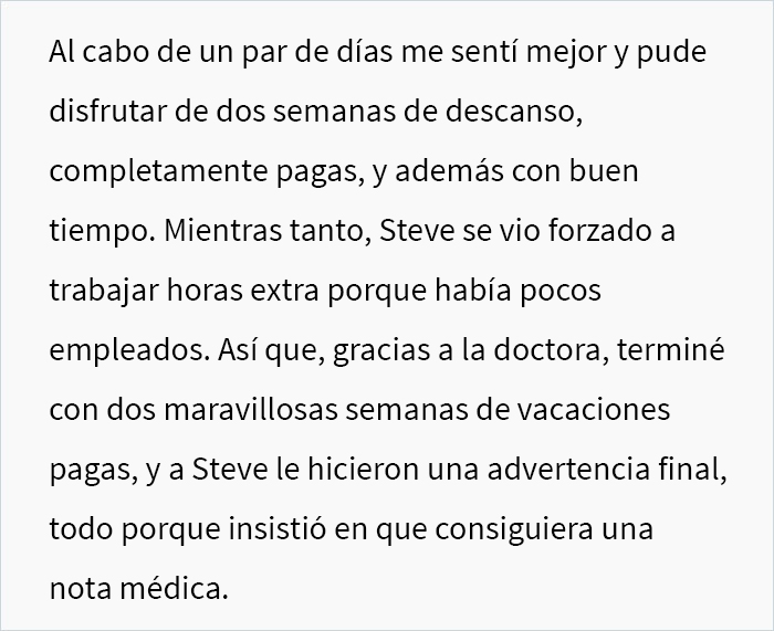 Esta doctora escribió “una nota muy pasivo-agresiva” para darle a una empleada 2 semanas de baja laboral en lugar de 2 días, luego de que su gerente amenazara con despedirla