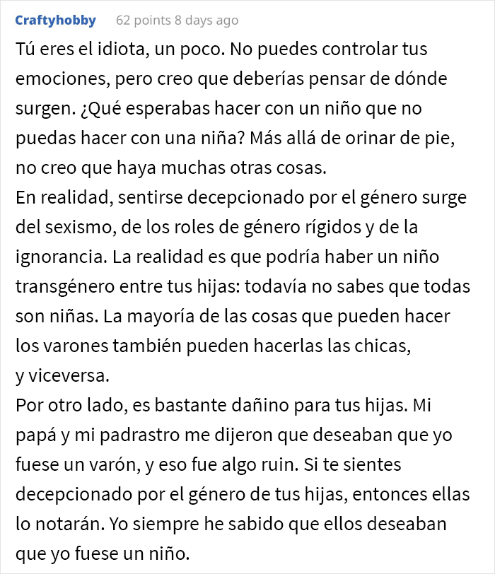 Este papá de 3 niñas se sintió decepcionado cuando nació su 4ª hija, y su madre lo llamó “misógino”