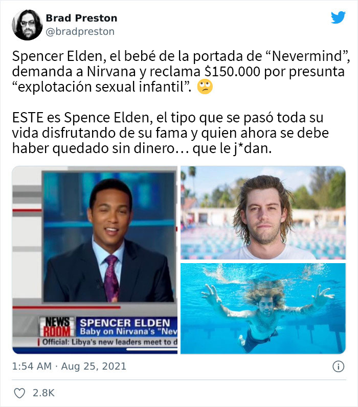 El bebé del “Nevermind” de Nirvana cumplió 30 años y decidió demandar a la banda por más de 2$ millones, así que la gente se burla de él