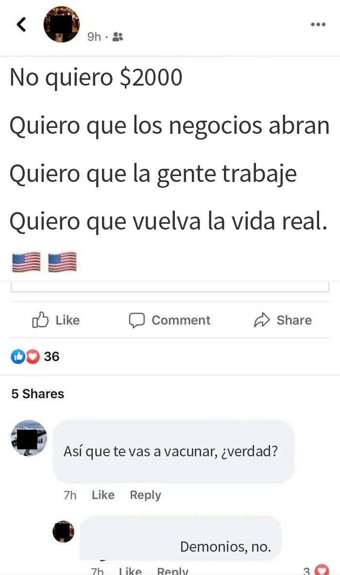 Esta persona, que dice querer que los negocios vuelvan a abrir... pero no está dispuesta a hacer lo único que conseguiría que volvieran a abrir