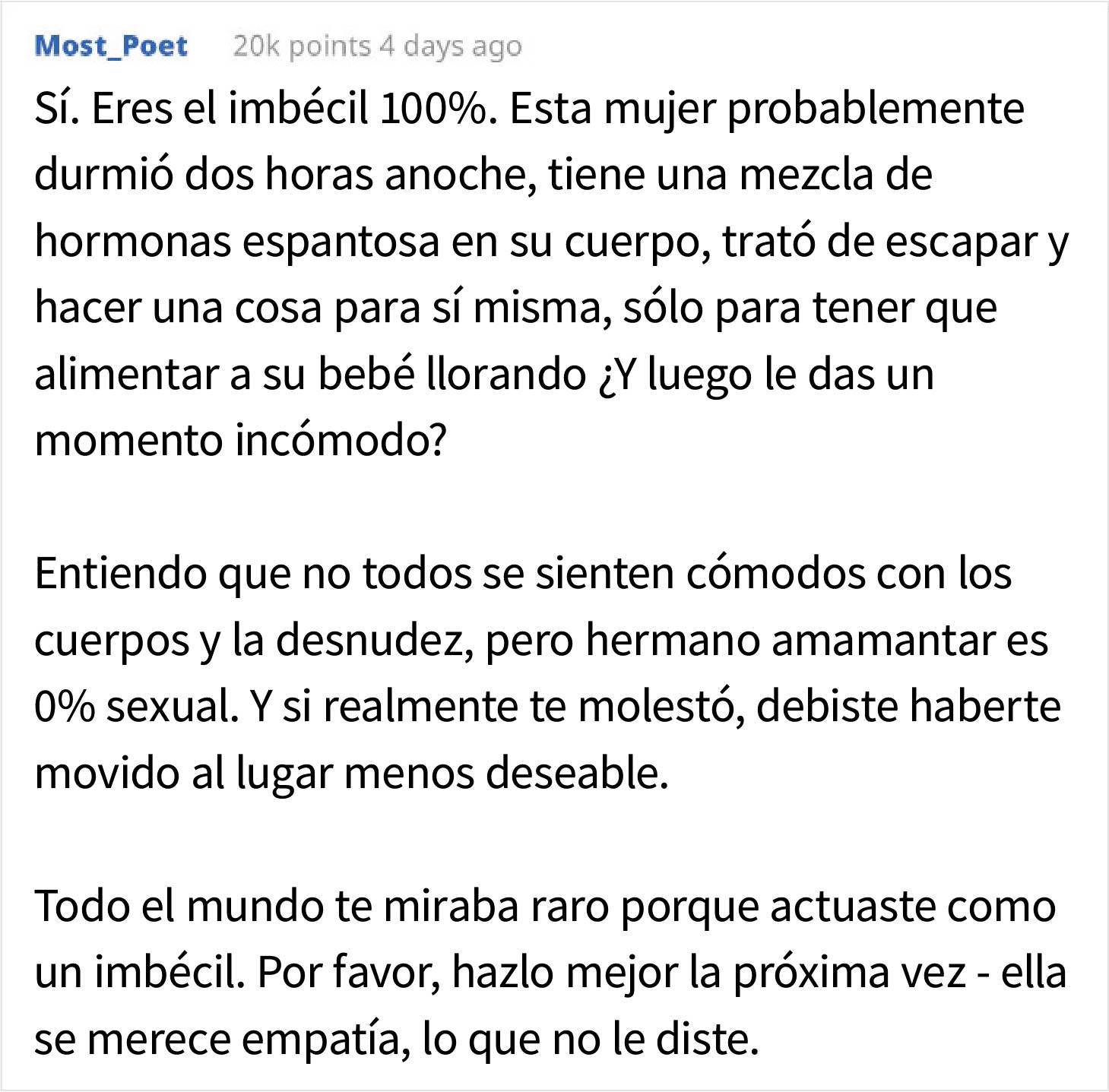 Este hombre pregunta si se equivocó al pedirle a una madre que amamantaba a su bebé que se sentara en otra mesa