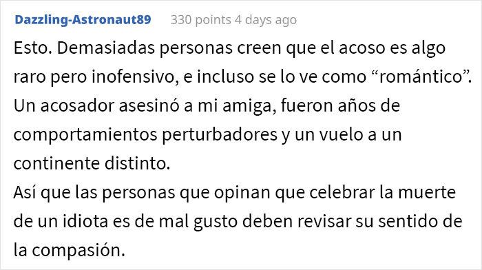 Esta mujer celebró una fiesta del "día de la muerte” tras enterarse de que el acosador que la atormentó por años había muerto, y recibe críticas por ello
