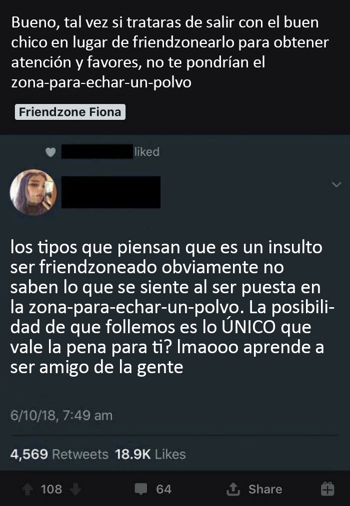 Pero el post no va de eso. Quiere ser amiga de gente que no la vea como un juguete sexual, no salir con ellos