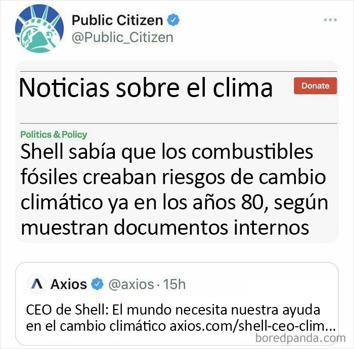 Porque las petroleras siempre se preocupan por el mundo, claro