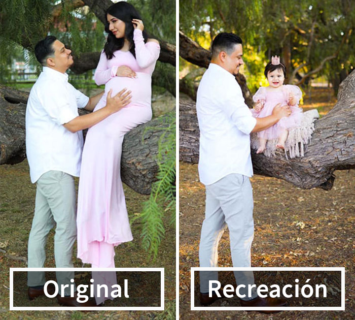 Este esposo recreó la sesión de fotos con su difunta esposa embarazada, esta vez con su hija de 1 año