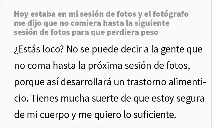 Mira cómo esta modelo destruye a un fotógrafo que le sugirió que no comiera durante 2 semanas