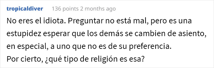 Este chico se negó a cambiar de asiento en el avión cuando una mujer le pidió que lo hiciera por "razones religiosas" y desata un drama a bordo