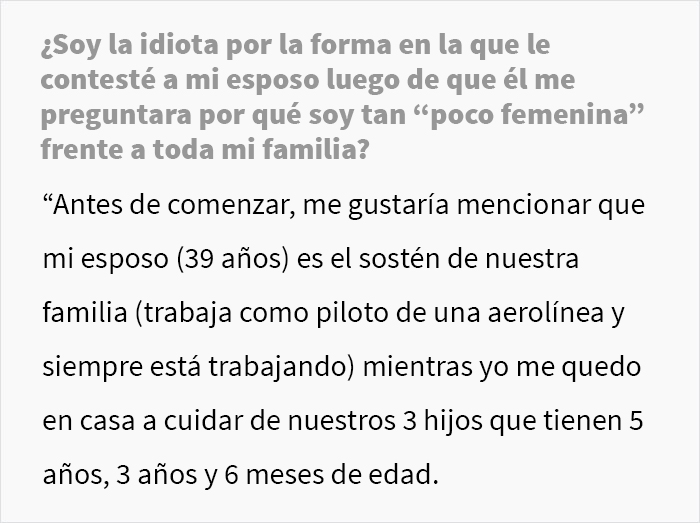 Este hombre regaña a su esposa (y madre de sus 3 hijos) por no cuidar de su apariencia y ella decide ponerlo en su lugar durante una cena familiar