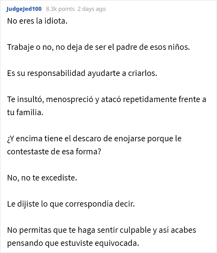 Este hombre regaña a su esposa (y madre de sus 3 hijos) por no cuidar de su apariencia y ella decide ponerlo en su lugar durante una cena familiar