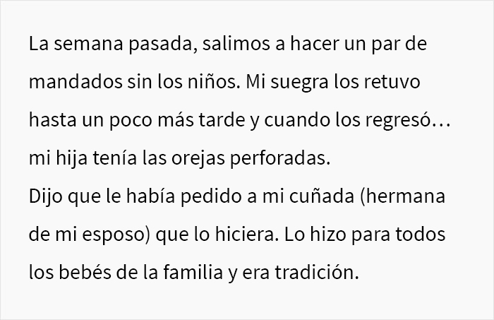 La suegra de esta mujer perforó las orejas de su bebé de 3 meses a sus espaldas, lo que desató un drama familiar