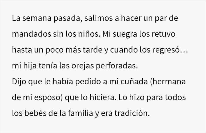 La suegra de esta mujer perforó las orejas de su bebé de 3 meses a sus espaldas, lo que desató un drama familiar