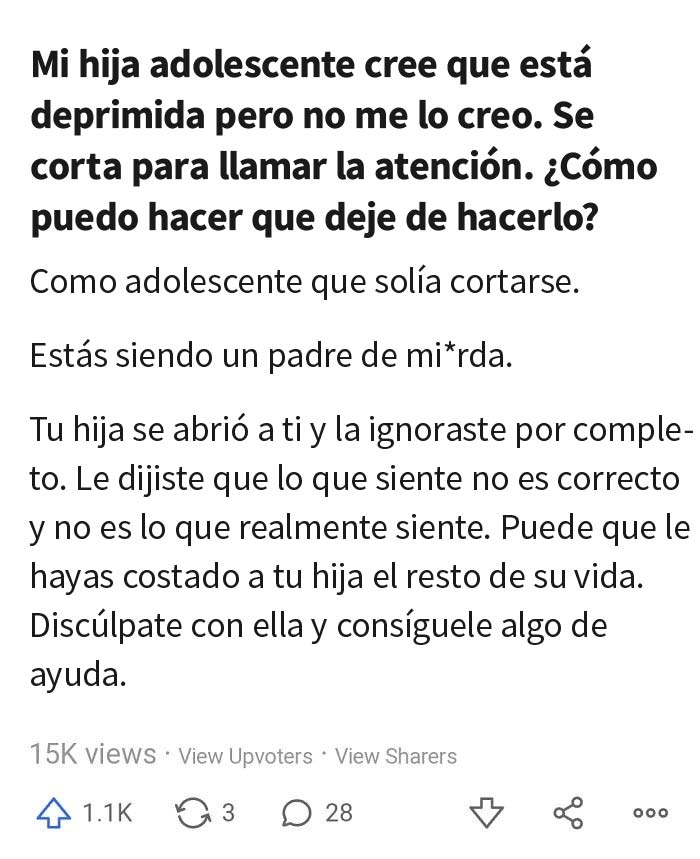 Mamá piensa que la depresión no es real. Por suerte, la persona que respondió está cuerda