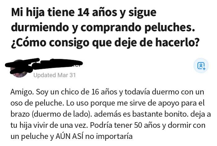 ¿Qué pasa con los padres y los animales de peluche de sus hijos de 14 años?