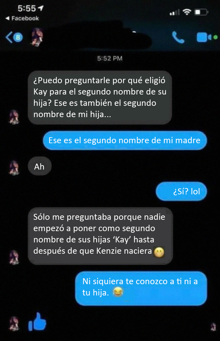 "¡Ese es el segundo nombre de mi hija!"