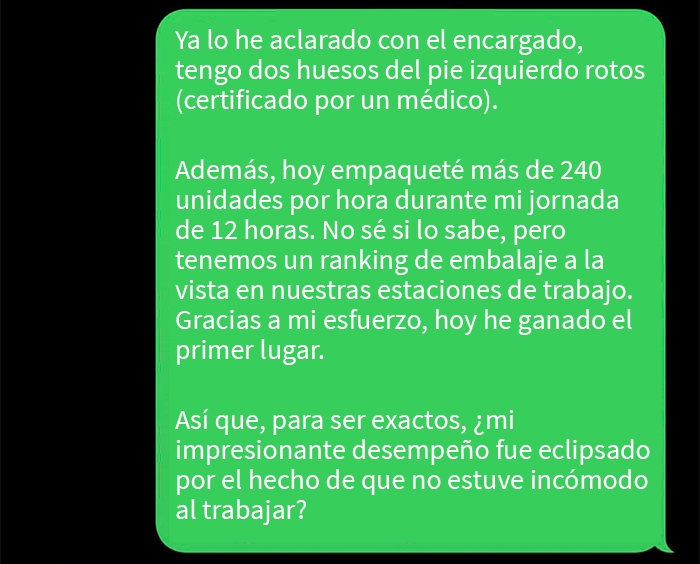 Este jefe critica a un empleado con fractura ósea por sentarse en un taburete, pero cambia el tono de inmediato cuando este decide renunciar