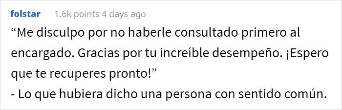 Este jefe critica a un empleado con fractura ósea por sentarse en un taburete, pero cambia el tono de inmediato cuando este decide renunciar