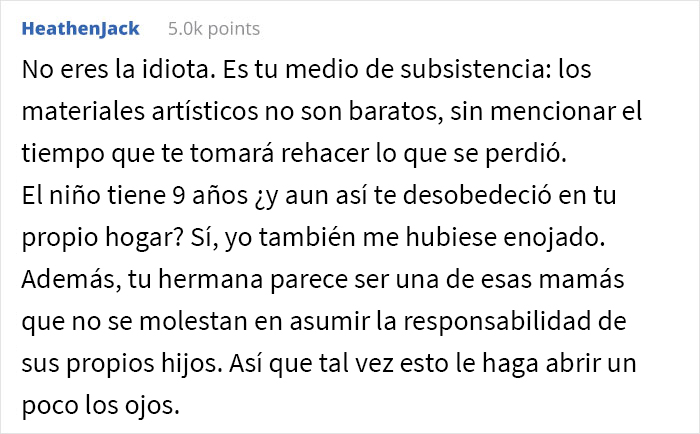 Esta mujer quiso saber si fue una idiota por cobrarle a su hermana $3.400 por una pintura que arruinó su sobrino de 9 años