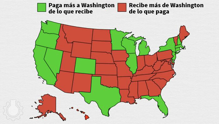 Mapa de los estados de EE. UU. que pagan más impuestos que los que reciben del gobierno, cortesía de Cgp Grey
