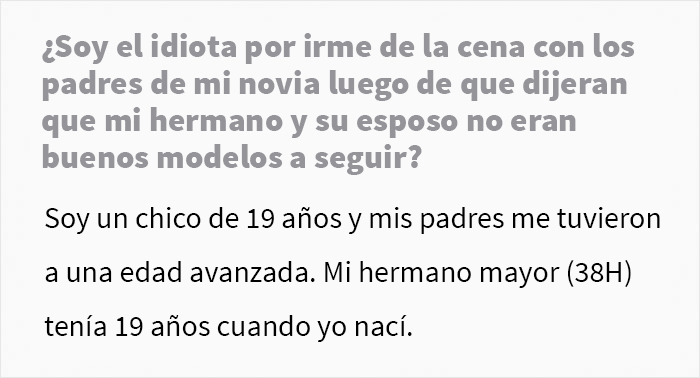 Este chico se marchó de la cena cuando los padres de su novia empezaron a insultar a su hermano y su marido