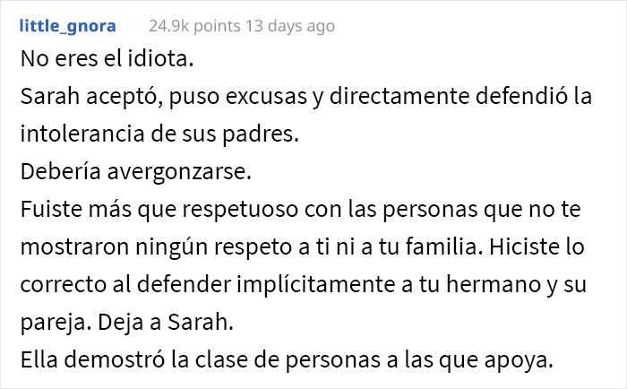 Este chico se marchó de la cena cuando los padres de su novia empezaron a insultar a su hermano y su marido