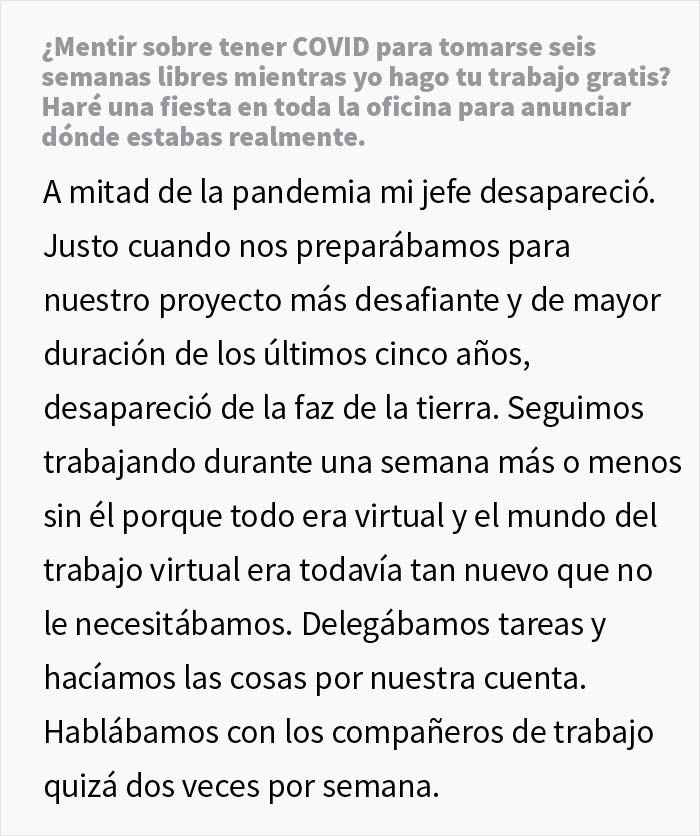 Este jefe desapareció durante 8 semanas diciendo que tenía Covid, un empleado descubrió la verdad y organizó una fiesta para revelar dónde estaba realmente