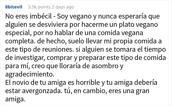 "¿Soy imbécil por enfadarme con el novio vegano de mi amiga?"